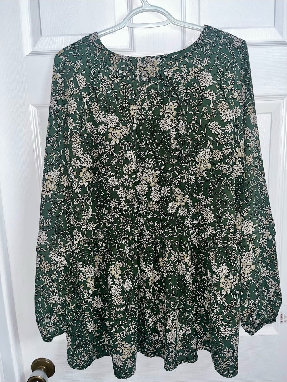 Reitmans Dress Boho Tunic Floral Green Large Women Puff Long Sleeve Mini Summer - Picture 4 of 5